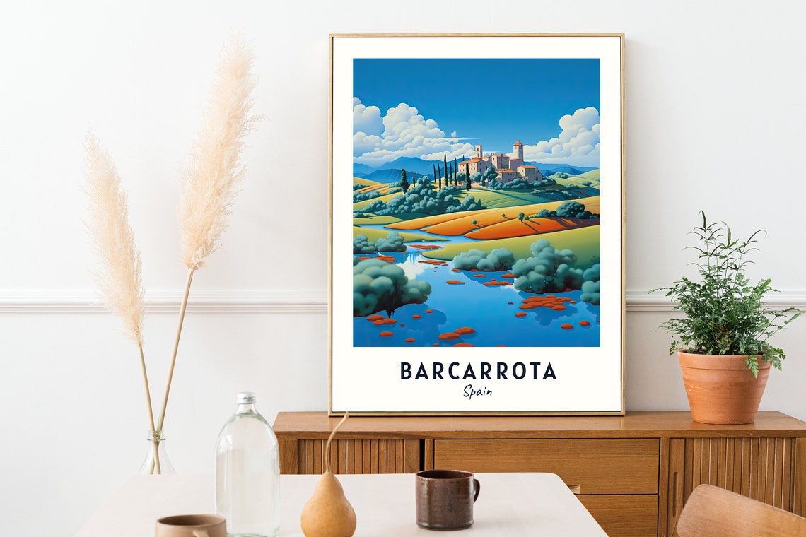Golden Barcarrota Spain Hilltop Village River Rolling Hills Poster - Image 2