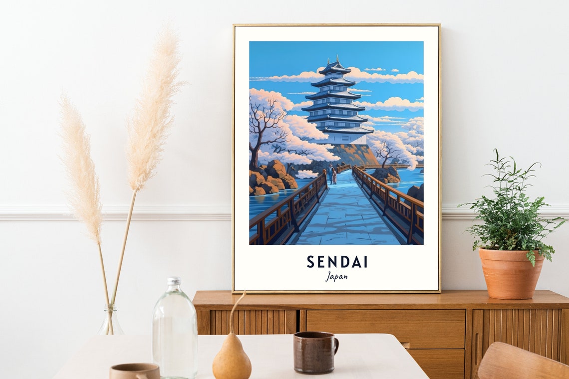 Sendai Japan Castle Bridge Cherry Blossom Spring Travel Poster - Image 2