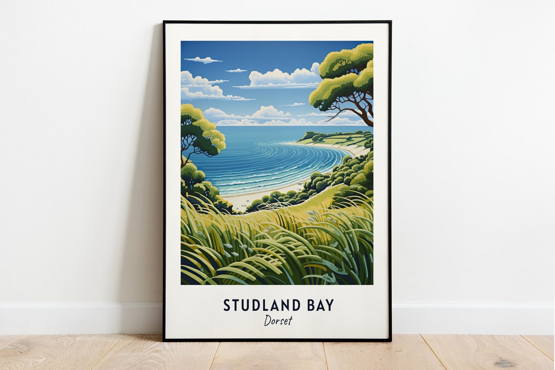 Studland Bay Dorset Curved Sandy Bay Between Dunes Travel Poster