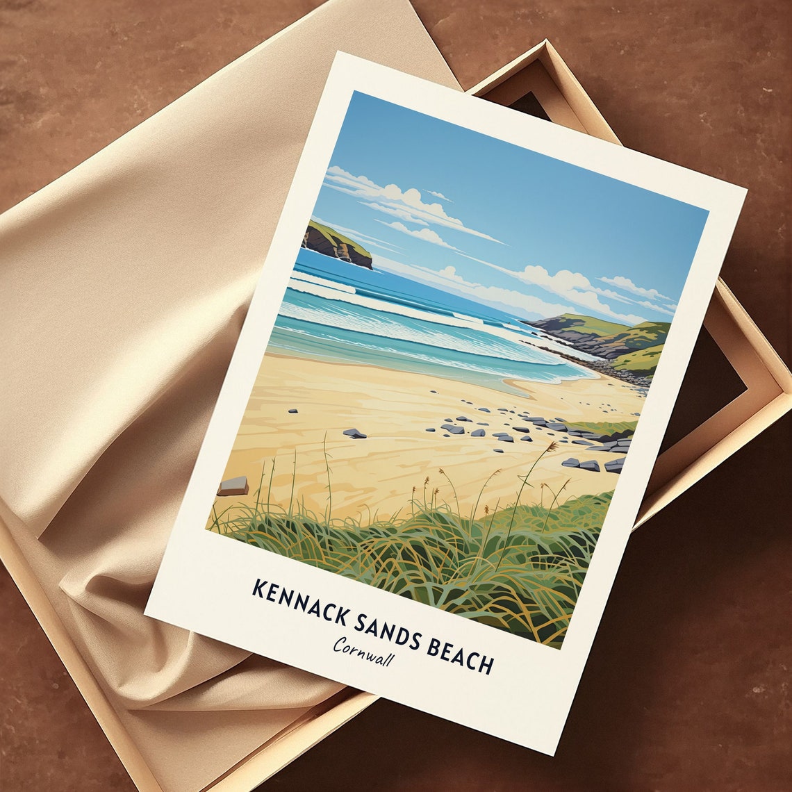 Kennack Sands Beach Cornwall Golden Shore Surf Travel Poster - Image 3