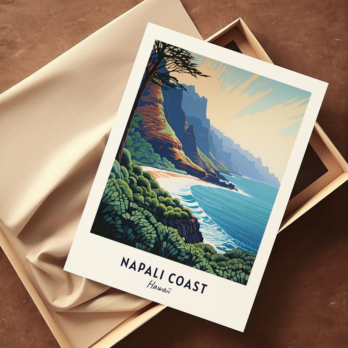 Napali Coast Hawaii Dramatic Sea Cliffs Green Beach Cove Poster - Image 3