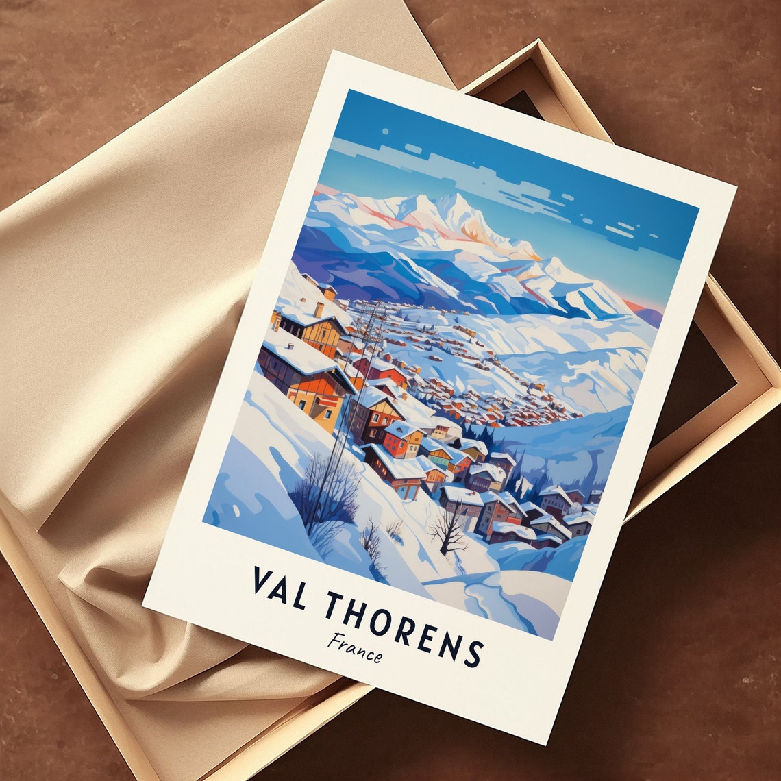 Val Thorens France Snowy Ski Village Blue Hour Peaks Scene Poster - Image 3