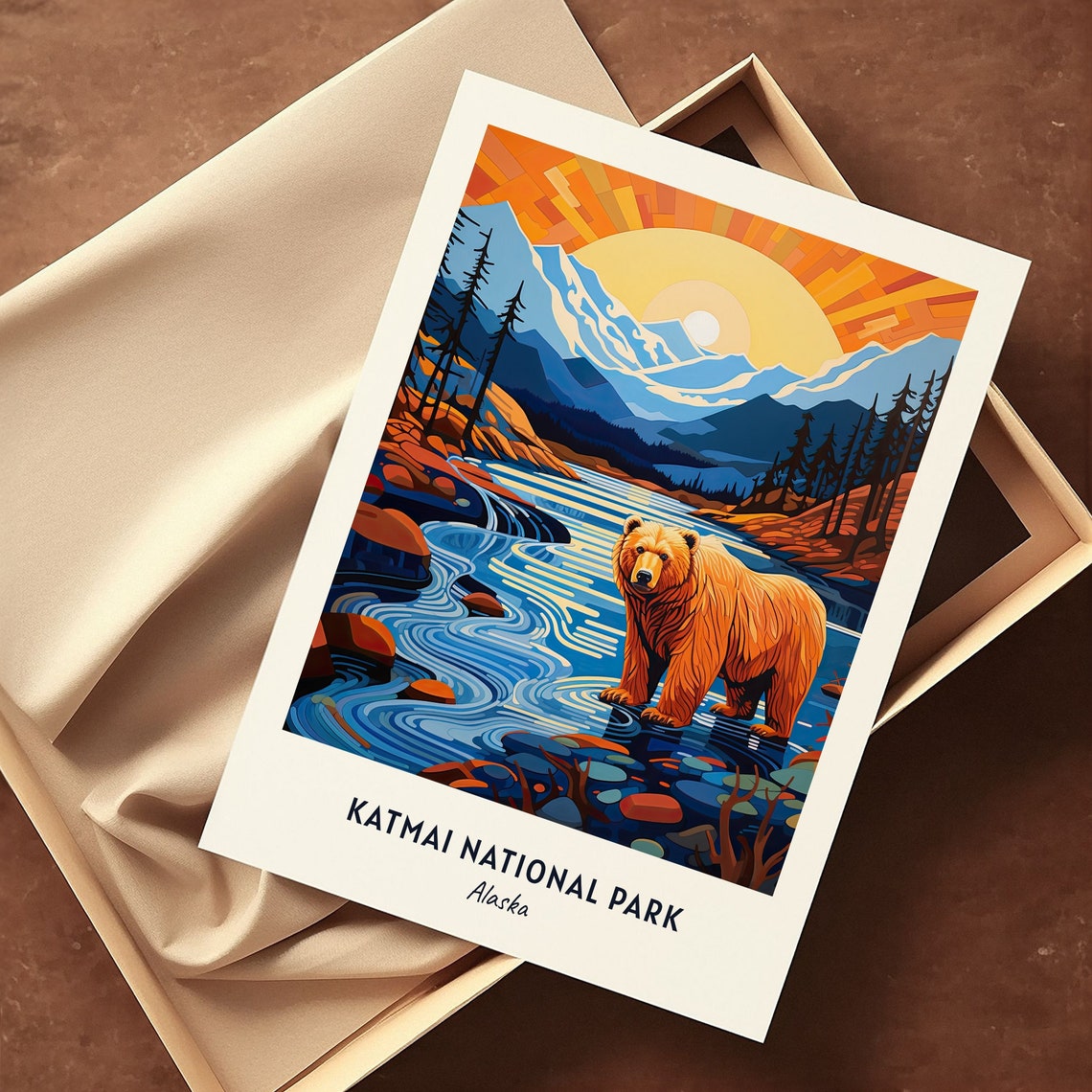Katmai National Park Alaska Brown Bear River Mountain Travel Poster - Image 3