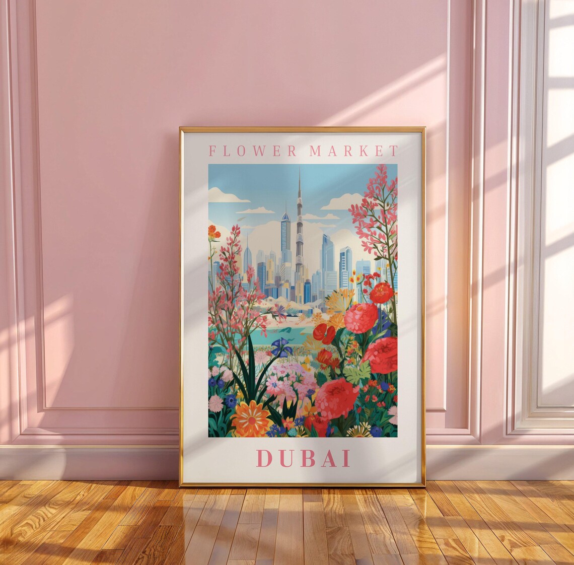 Dubai Flower Market Poster with Burj Khalifa Blossom Garden Skyline - Image 3