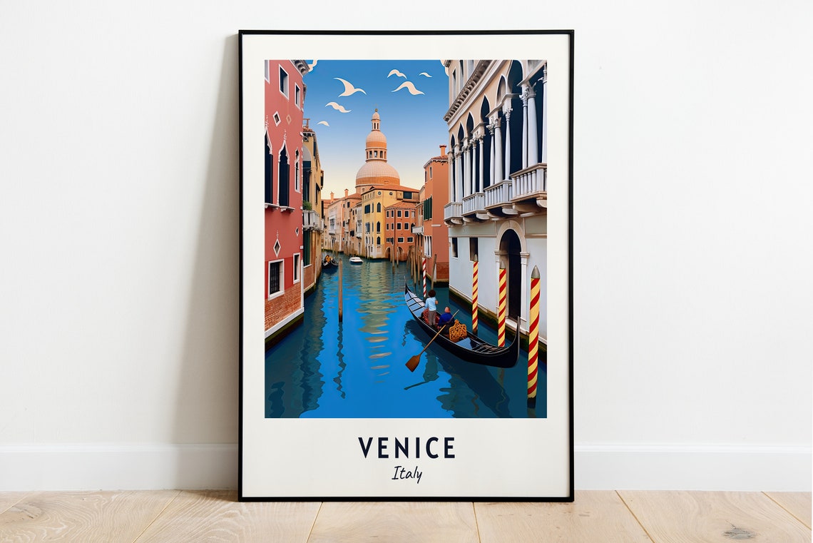 Venice Italy Gondola Canal Domed Church Afternoon Scene Poster