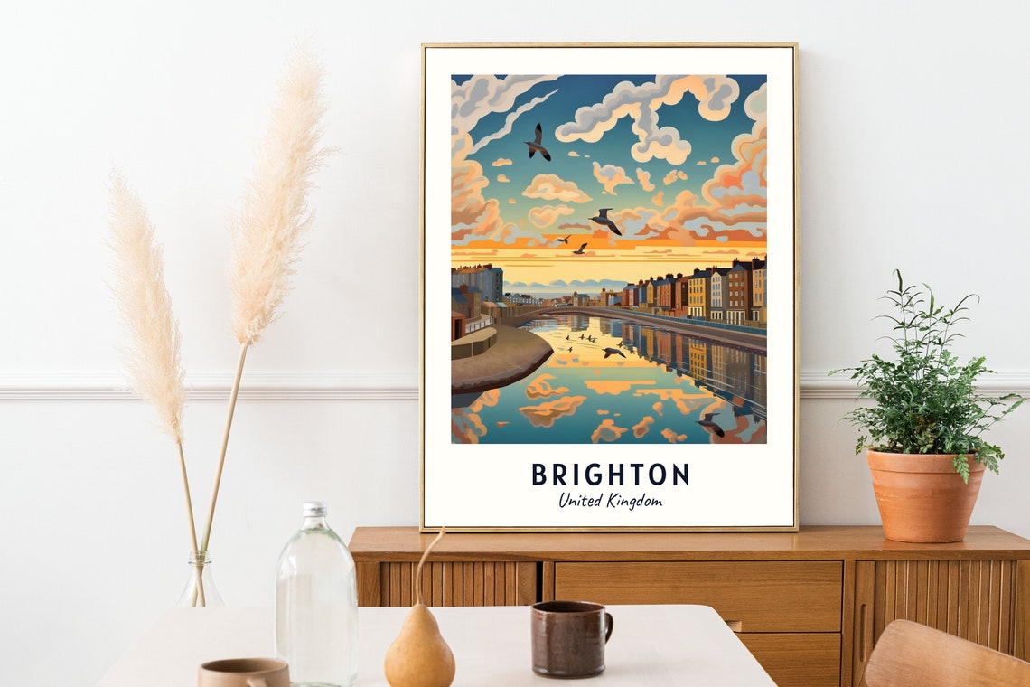 Brighton Seafront Esplanade Sunset Reflections Seagulls Travel Poster - Image 2
