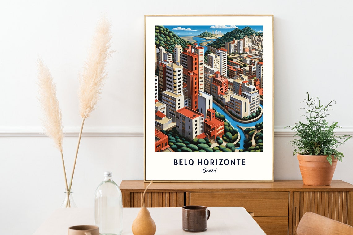 Belo Horizonte Brazil Modern Cityscape River Skyline Travel Poster - Image 2