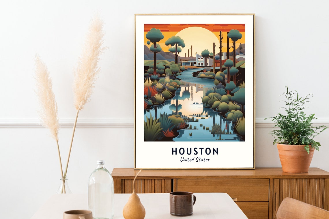 Houston USA Sunset Wetland Reflection Bayou Travel Poster Home Decor - Image 2