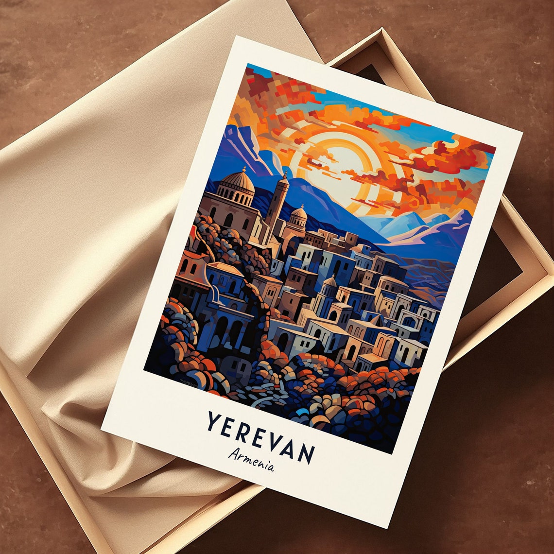 Yerevan Armenia Stone City At Sunset Beneath Mountain Peaks Poster - Image 3