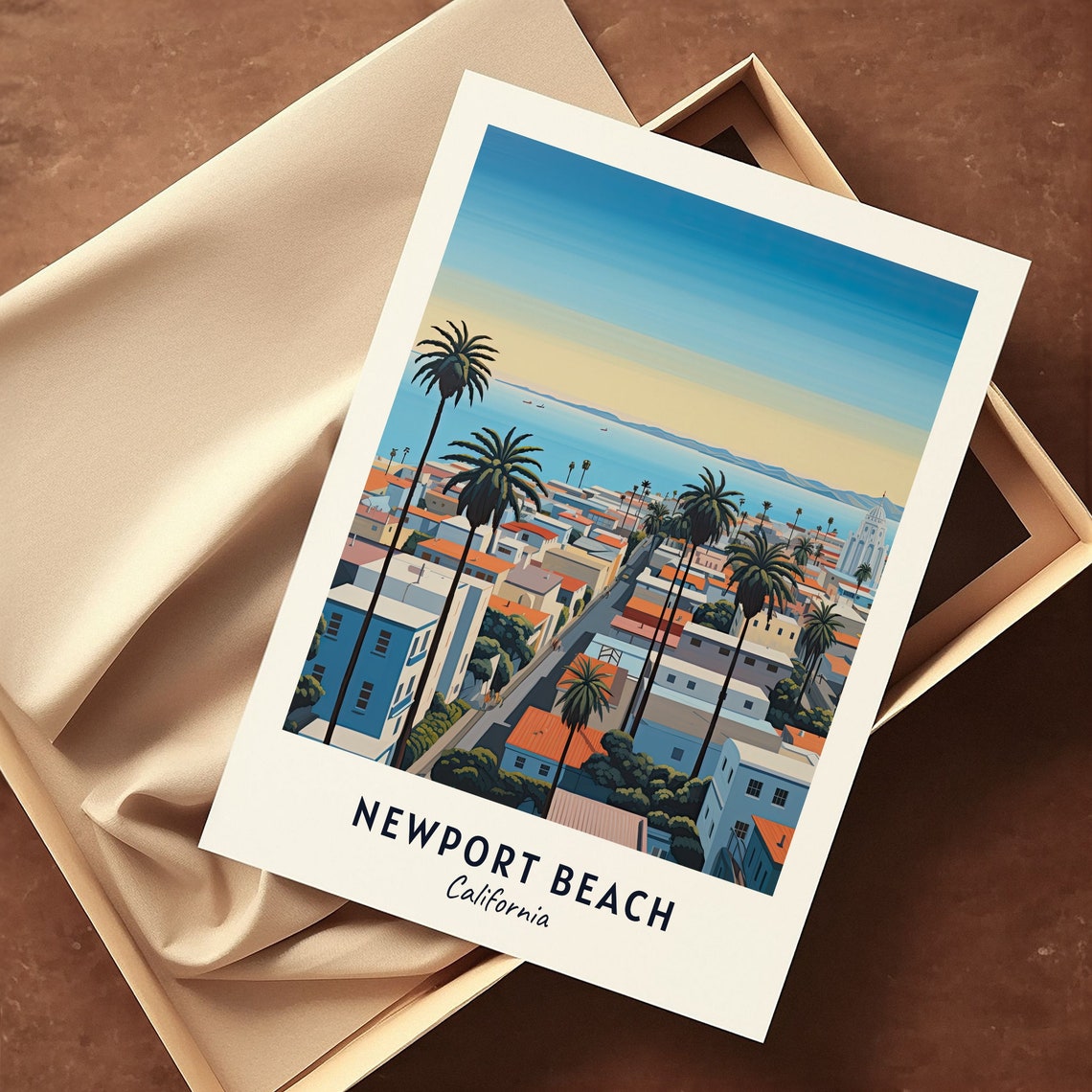 Newport Beach California Palm-Lined City Street Coast View Poster - Image 3