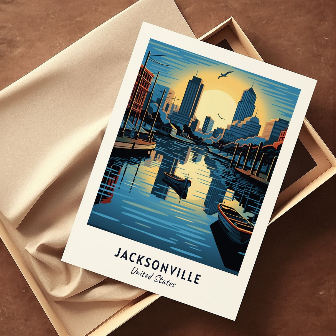 Jacksonville River Skyline Glowing at Sunset United States Poster - Image 3
