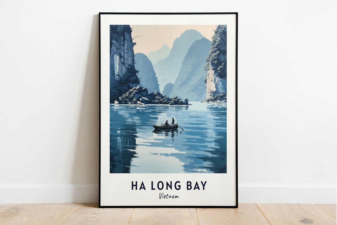 Ha Long Bay Limestone Karsts Small Boat Vietnam Travel Poster