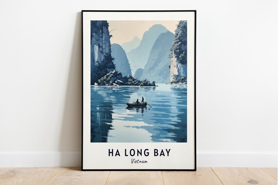 Ha Long Bay Limestone Karsts Small Boat Vietnam Travel Poster
