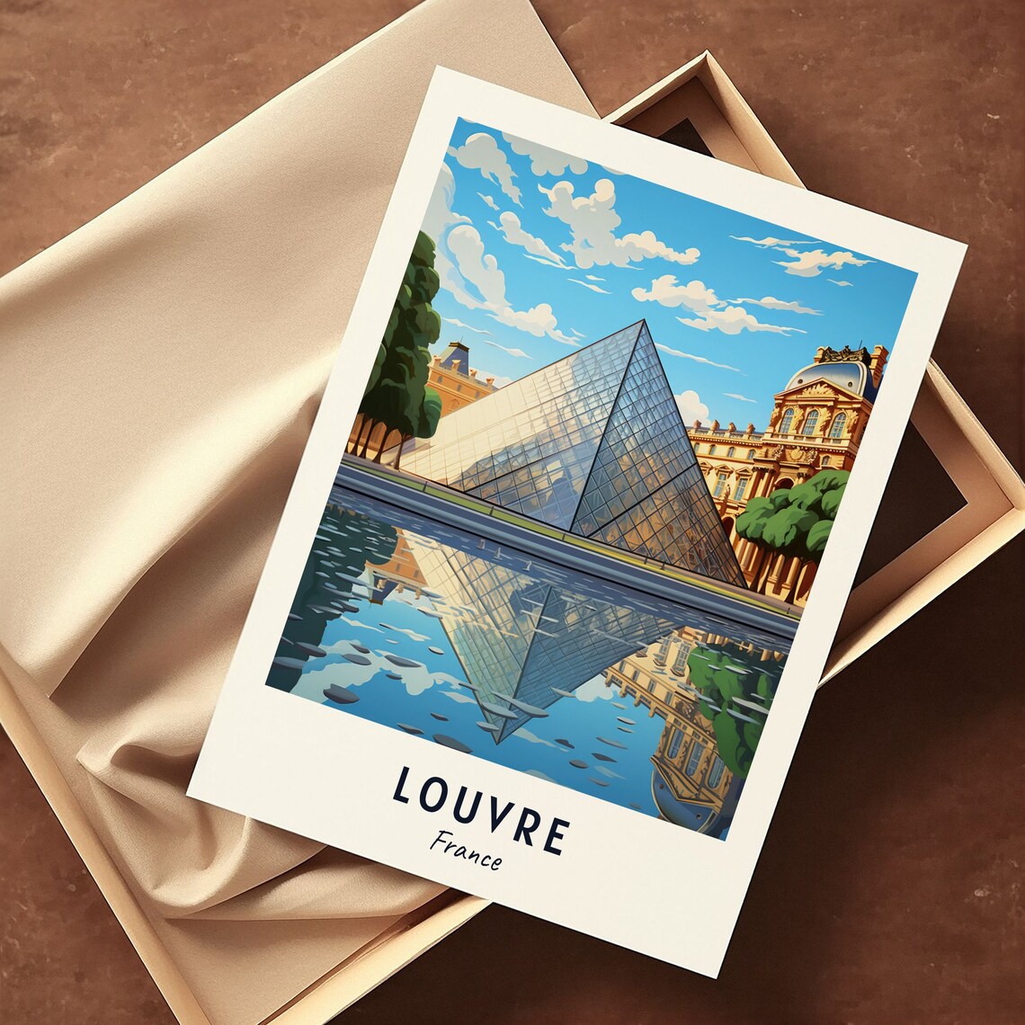 Louvre France Glass Pyramid Water Reflection Museum Art Poster - Image 3