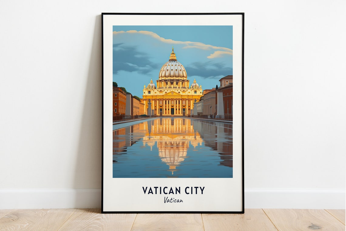Vatican City St Peter Basilica Sunset Reflection Sacred Travel Poster