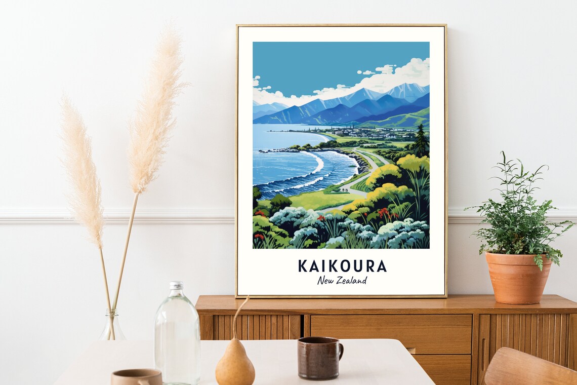 Kaikoura Peninsula Coastline Mountain Range New Zealand Travel Poster - Image 2