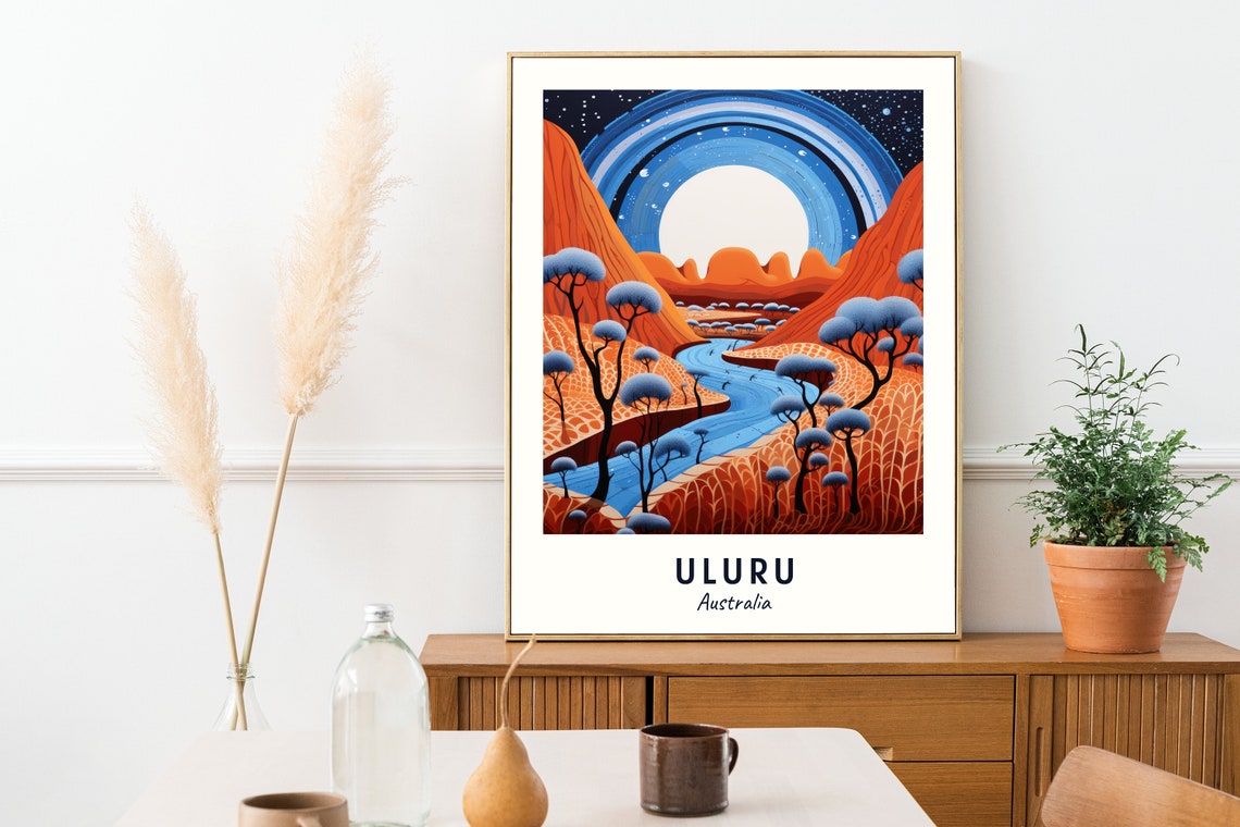 Uluru Australia Red Desert Starry Night Moonrise Landscape Poster - Image 2