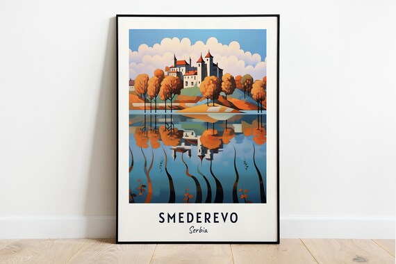 Smederevo Fortress Autumn Trees Lake Reflection Travel Poster