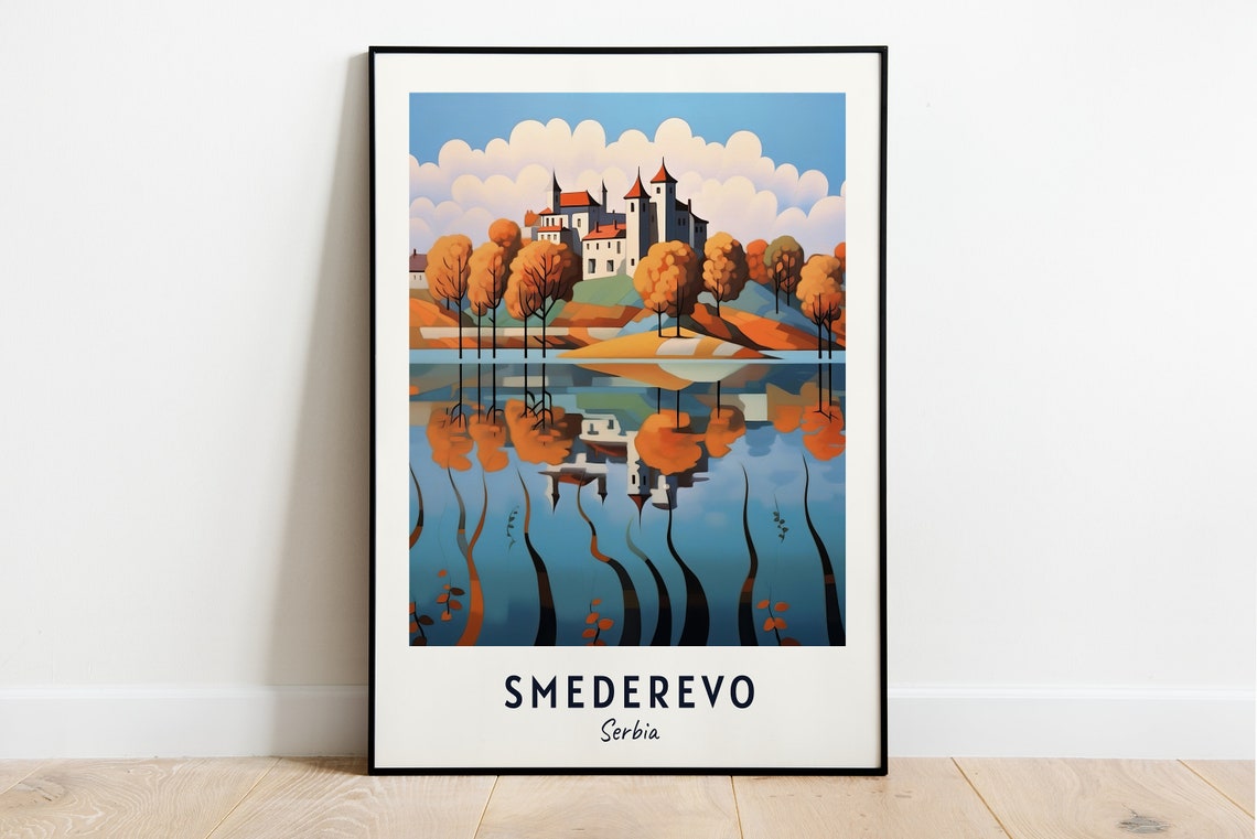 Smederevo Fortress Autumn Trees Lake Reflection Travel Poster