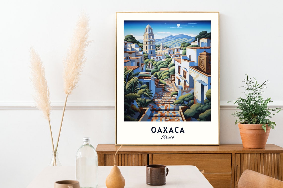 Oaxaca Colonial Old Town Moonlit Bell Tower Mexico Travel Poster - Image 2