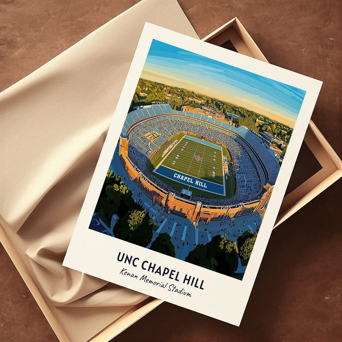 UNC Chapel Hill Kenan Memorial Stadium Aerial Dusk Tar Heels Poster