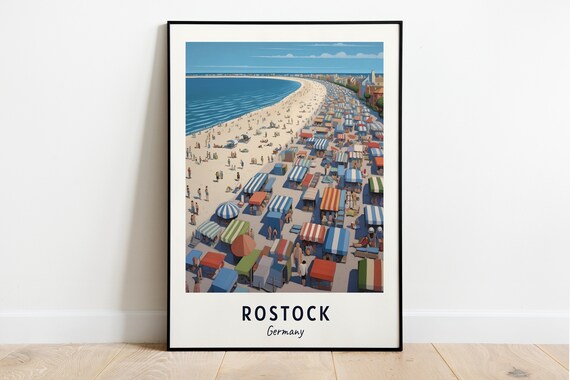 Rostock Germany Beach Striped Chairs Summer Day Travel Poster