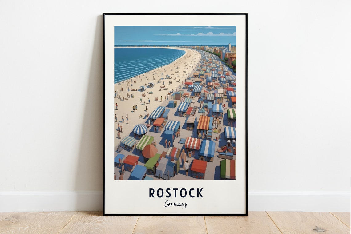 Rostock Germany Beach Striped Chairs Summer Day Travel Poster