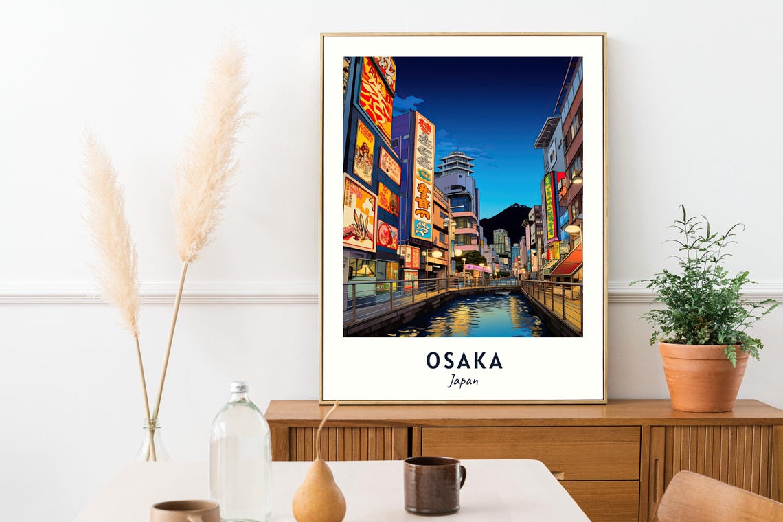 Osaka Japan Dotonbori Canal Glowing Neon Signs Night Travel Poster - Image 2