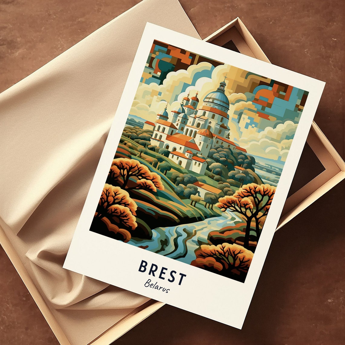 Brest Belarus Cathedral On The Hill River Valley Travel Poster - Image 3