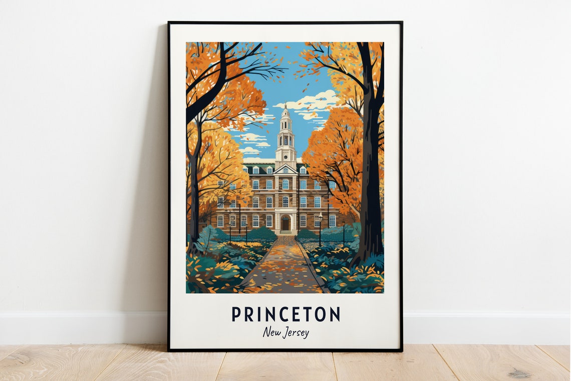 Princeton New Jersey Autumn Campus University Hall Pathway Poster