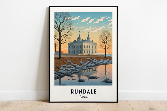 Rundale Latvia Baroque Palace Reflected In Water At Sunset Travel Poster