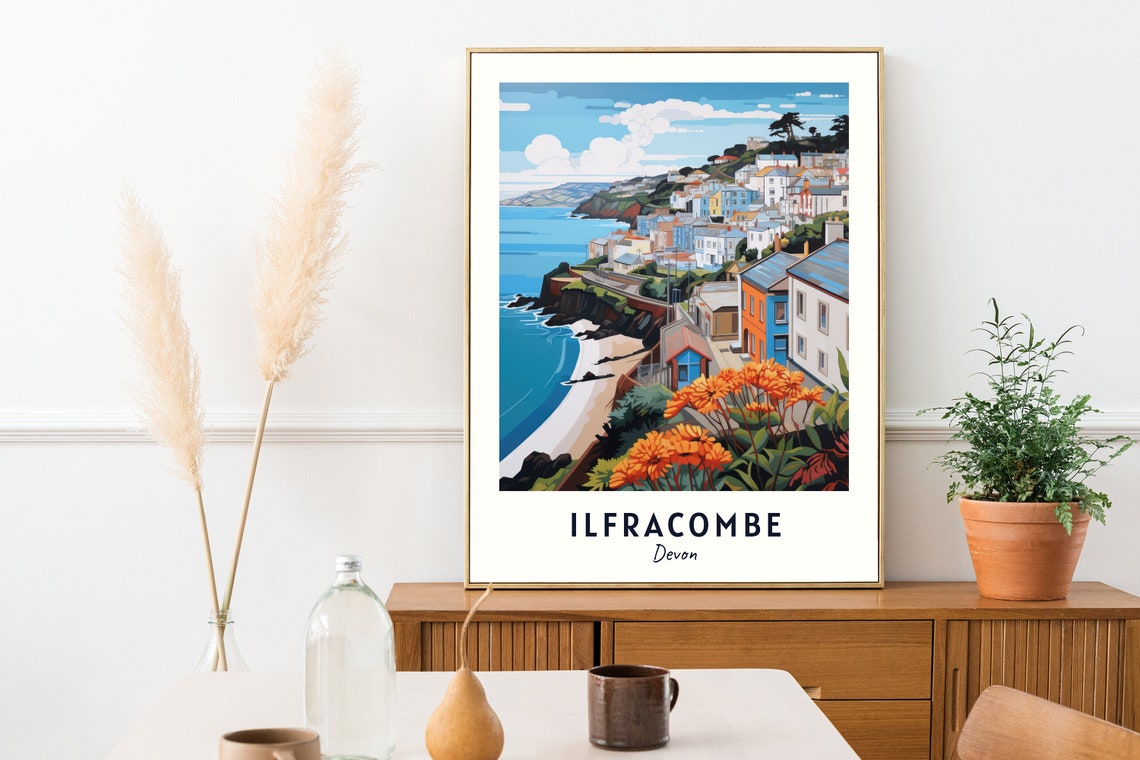 Ilfracombe Devon Colorful Harbor Town Cliffside Coastal Poster - Image 2