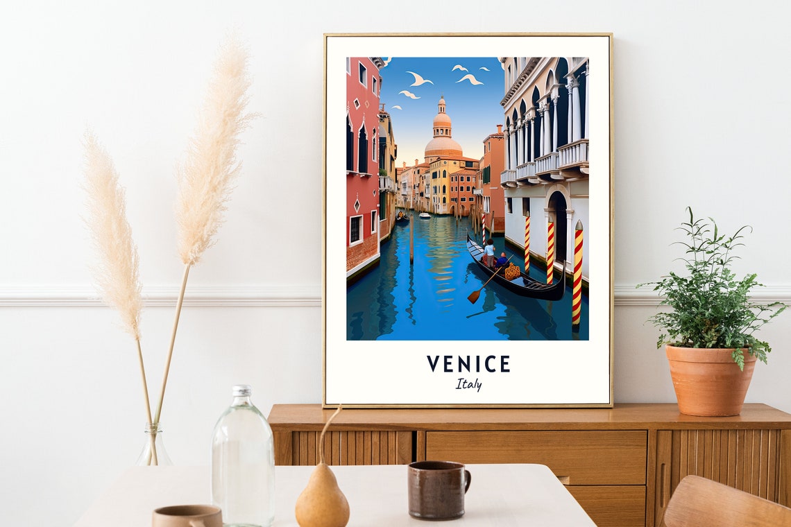 Venice Italy Gondola Canal Domed Church Afternoon Scene Poster - Image 2