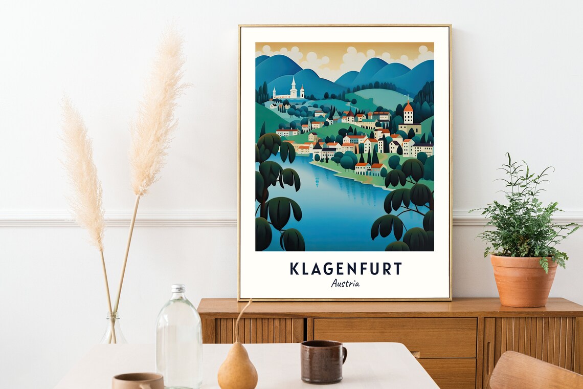 Klagenfurt Austria Lakeside Town Mountain View Travel Poster - Image 2