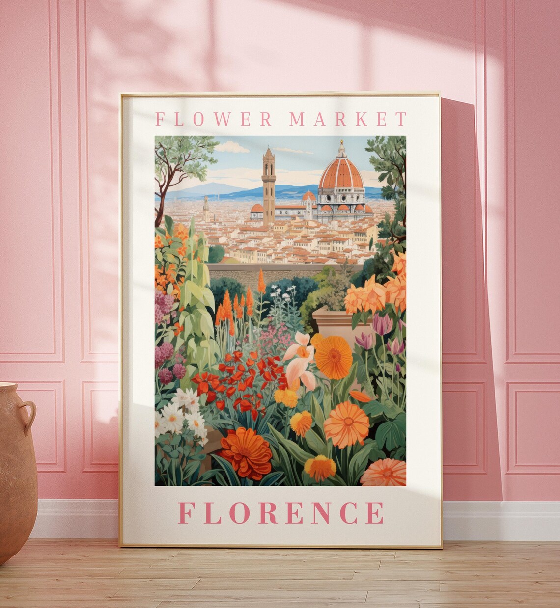 Florence Flower Market Travel Poster, Botanical Illustration