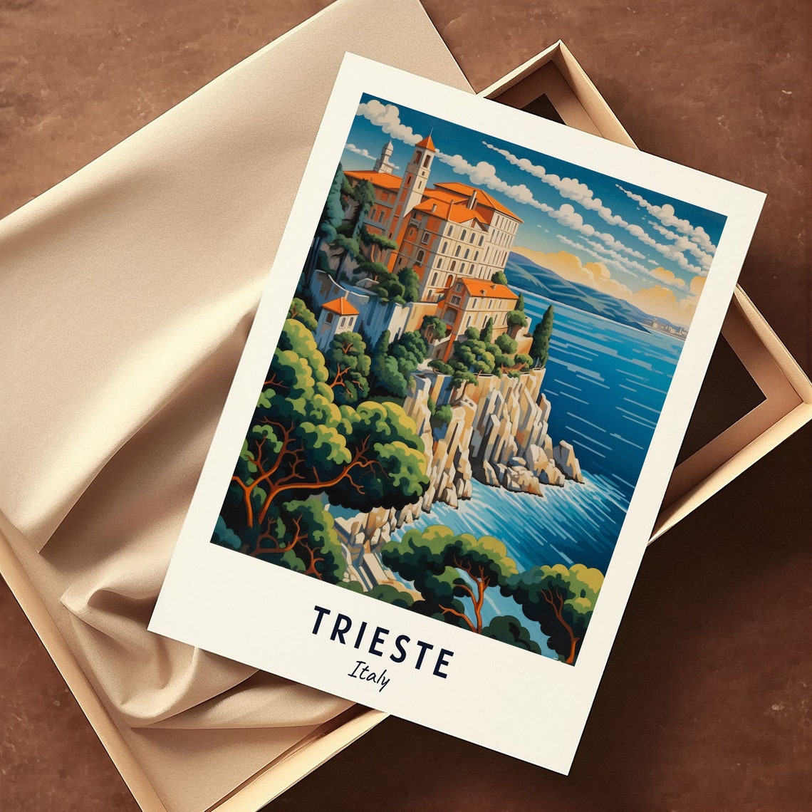 Trieste Italy Clifftop Palazzo Adriatic Sea View Travel Poster - Image 3
