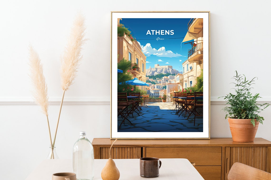 Athens Greece Acropolis Cafe Street Sunny Old Town Vista Poster - Image 2