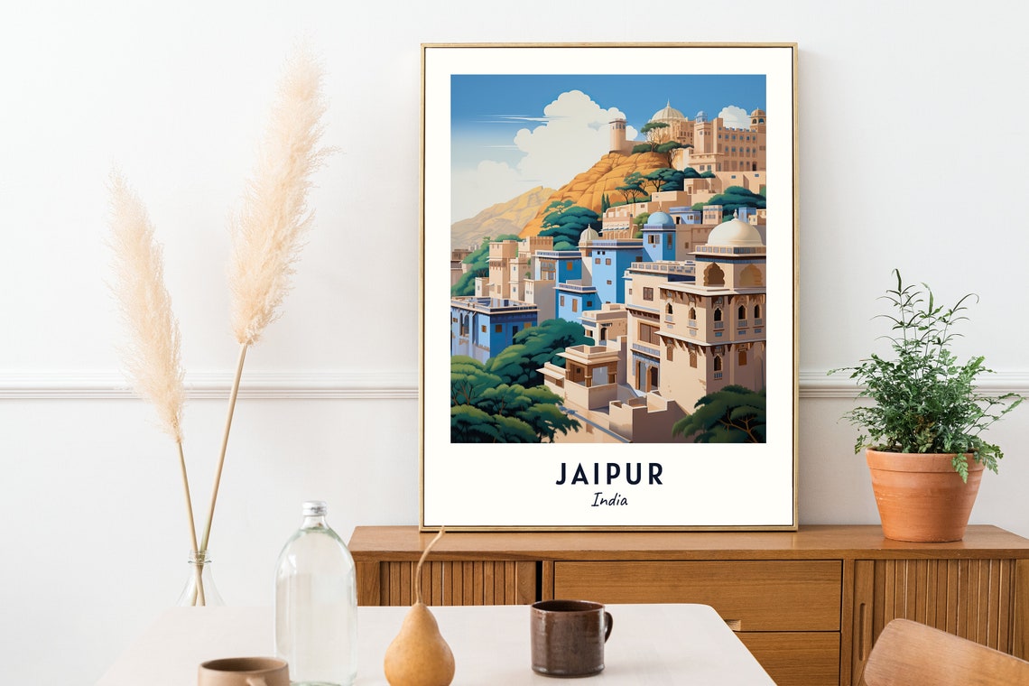 Jaipur India Hillside Palace Blue City Rajasthan Royal Travel Poster - Image 2