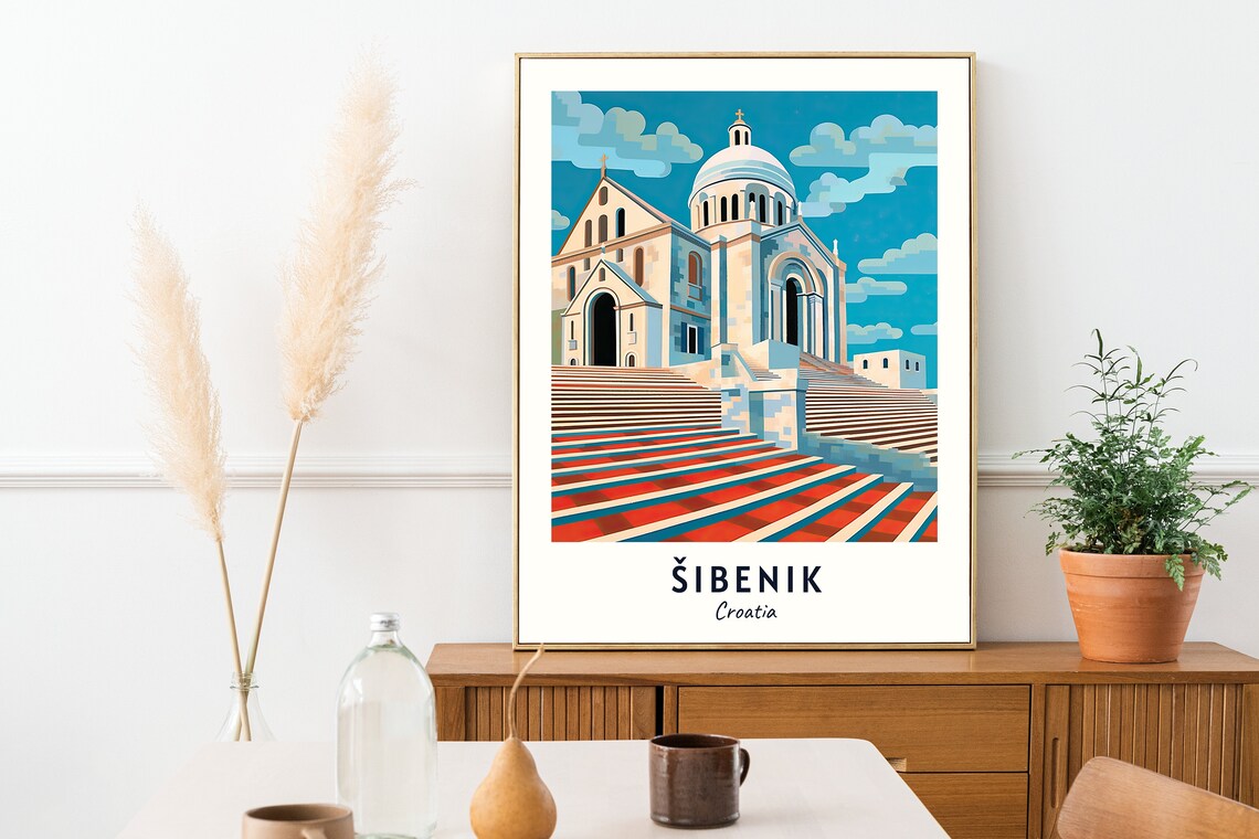 Sibenik Croatia Cathedral With Grand Striped Steps Seaside Travel Poster - Image 2