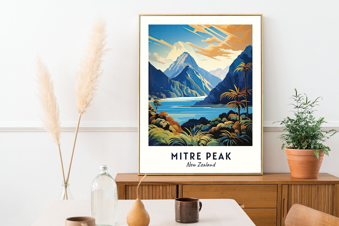 Mitre Peak New Zealand Fjord Mountains And Tropical Forest Poster - Image 2