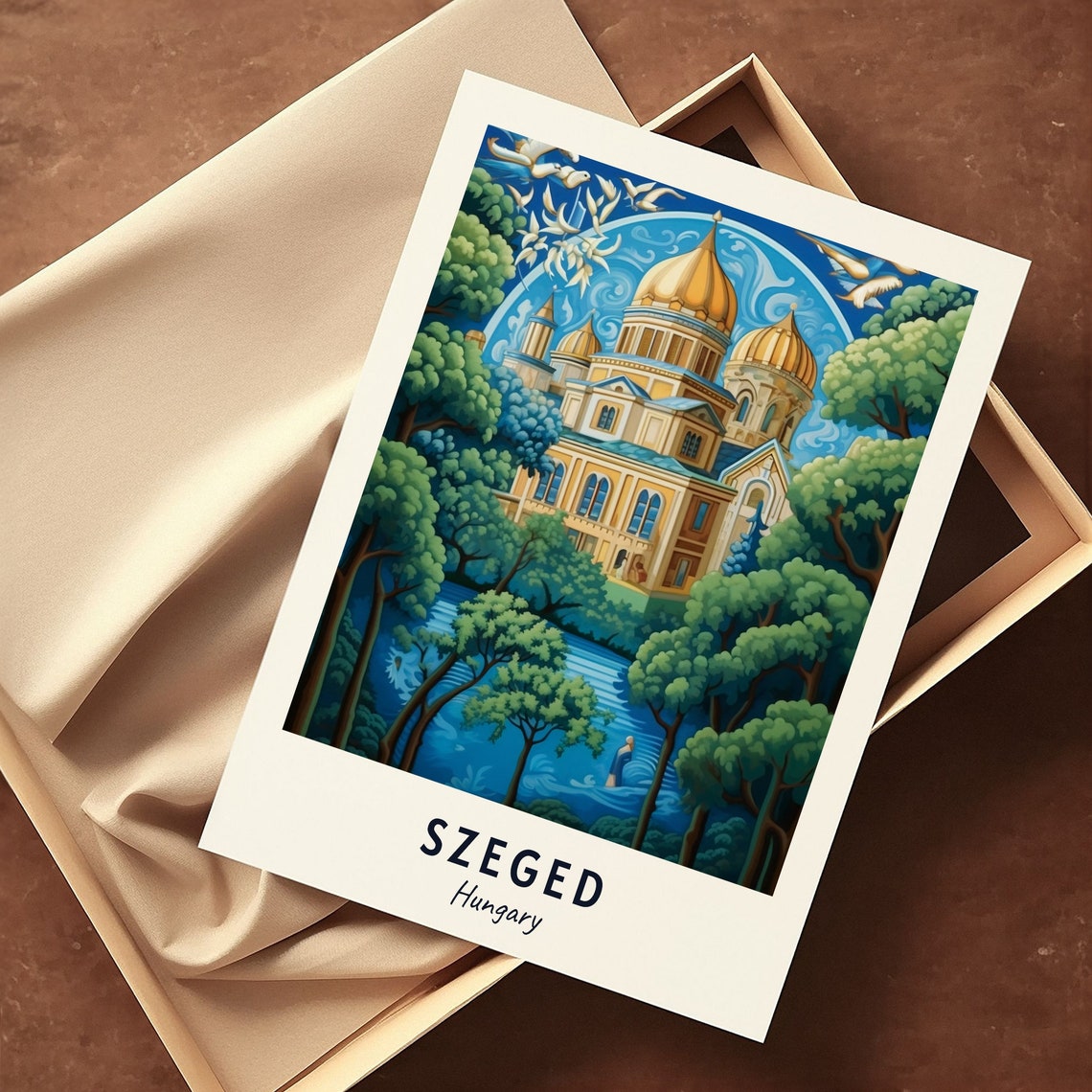 Szeged Hungary Golden Domed Cathedral Trees Art Travel Poster - Image 3