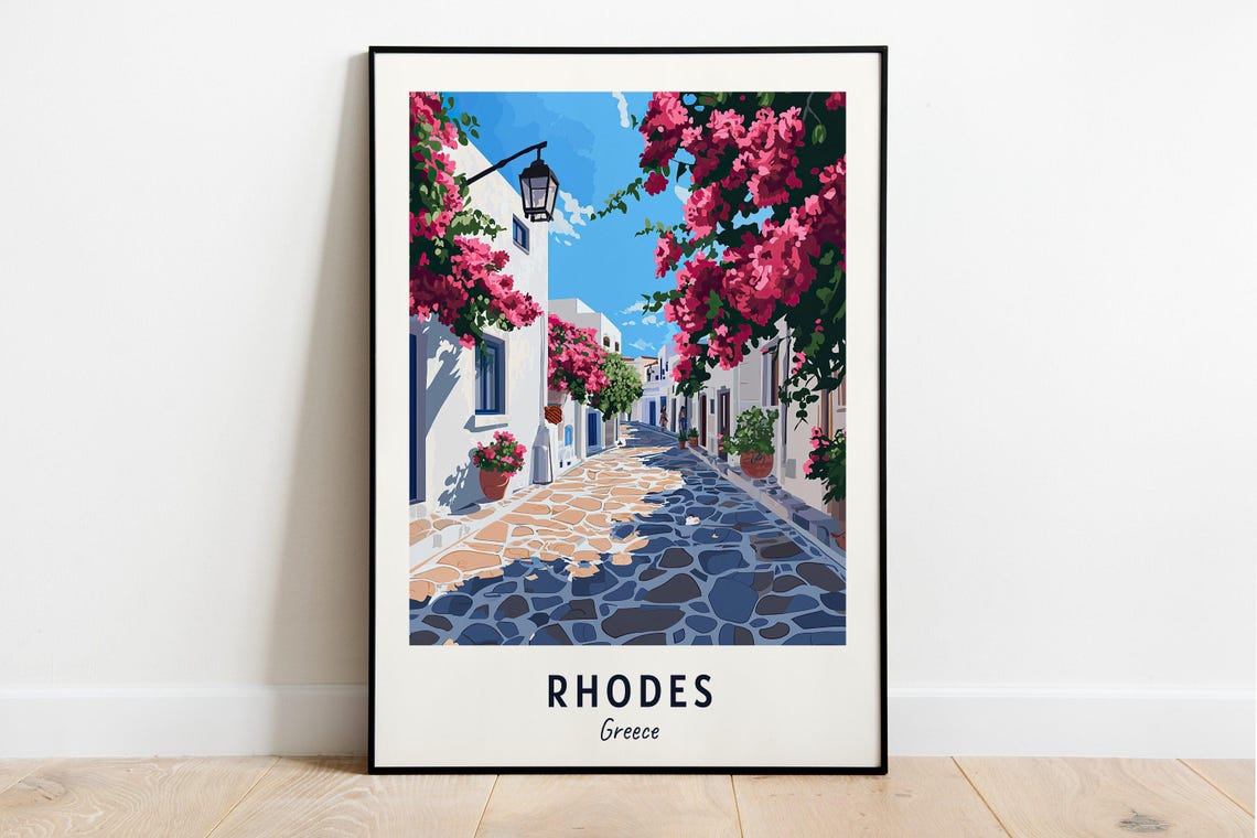 Rhodes Greece Bougainvillea Whitewashed Lane Old Town Island Poster