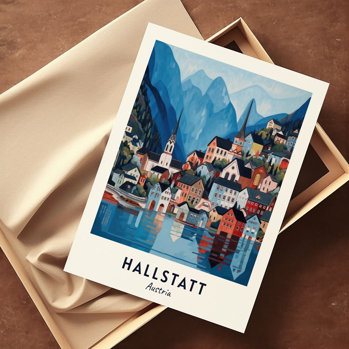 Hallstatt Austria Lakeside Village Church Mountains Travel Poster - Image 3