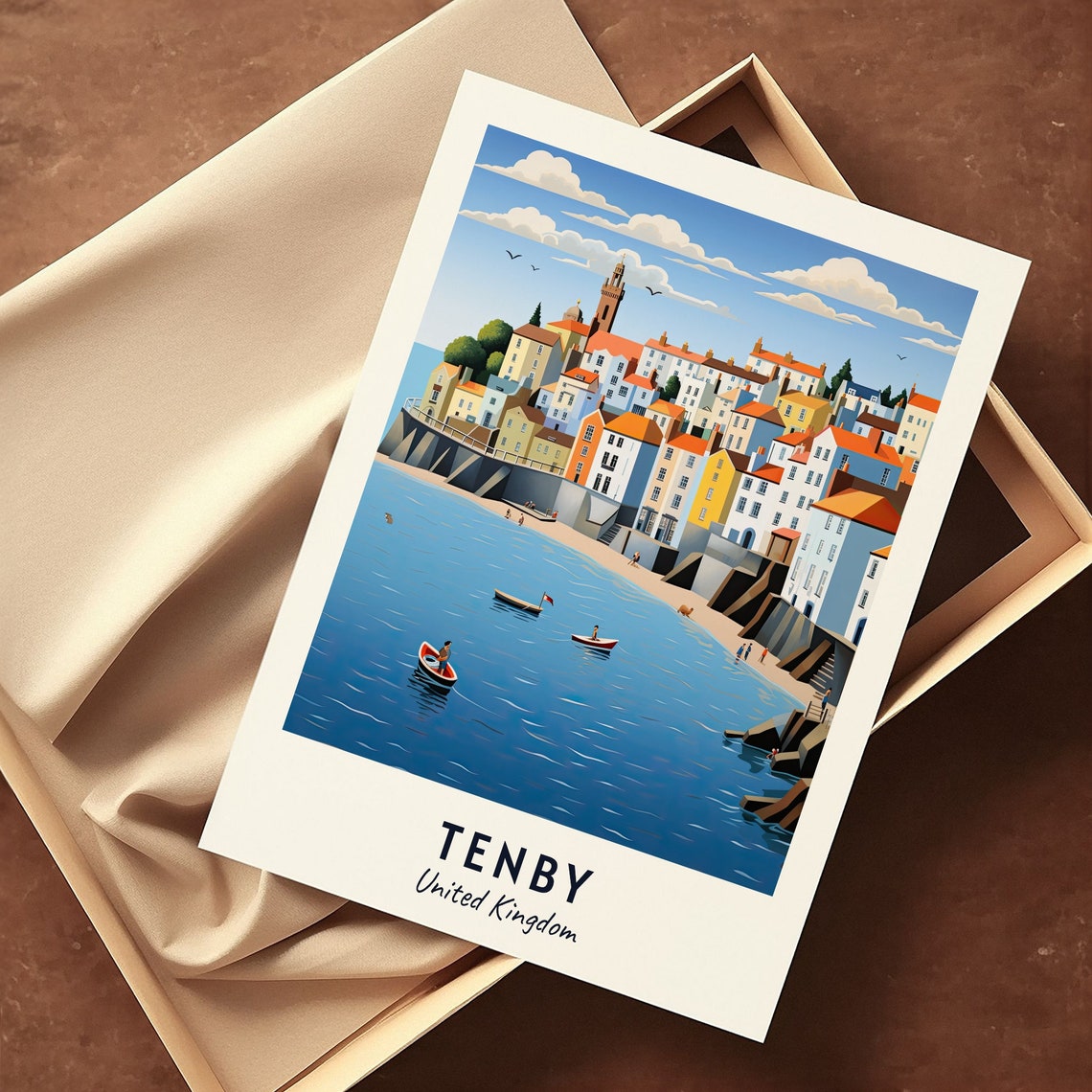 Tenby United Kingdom Harbour Town Colourful Boats Cove Poster - Image 3
