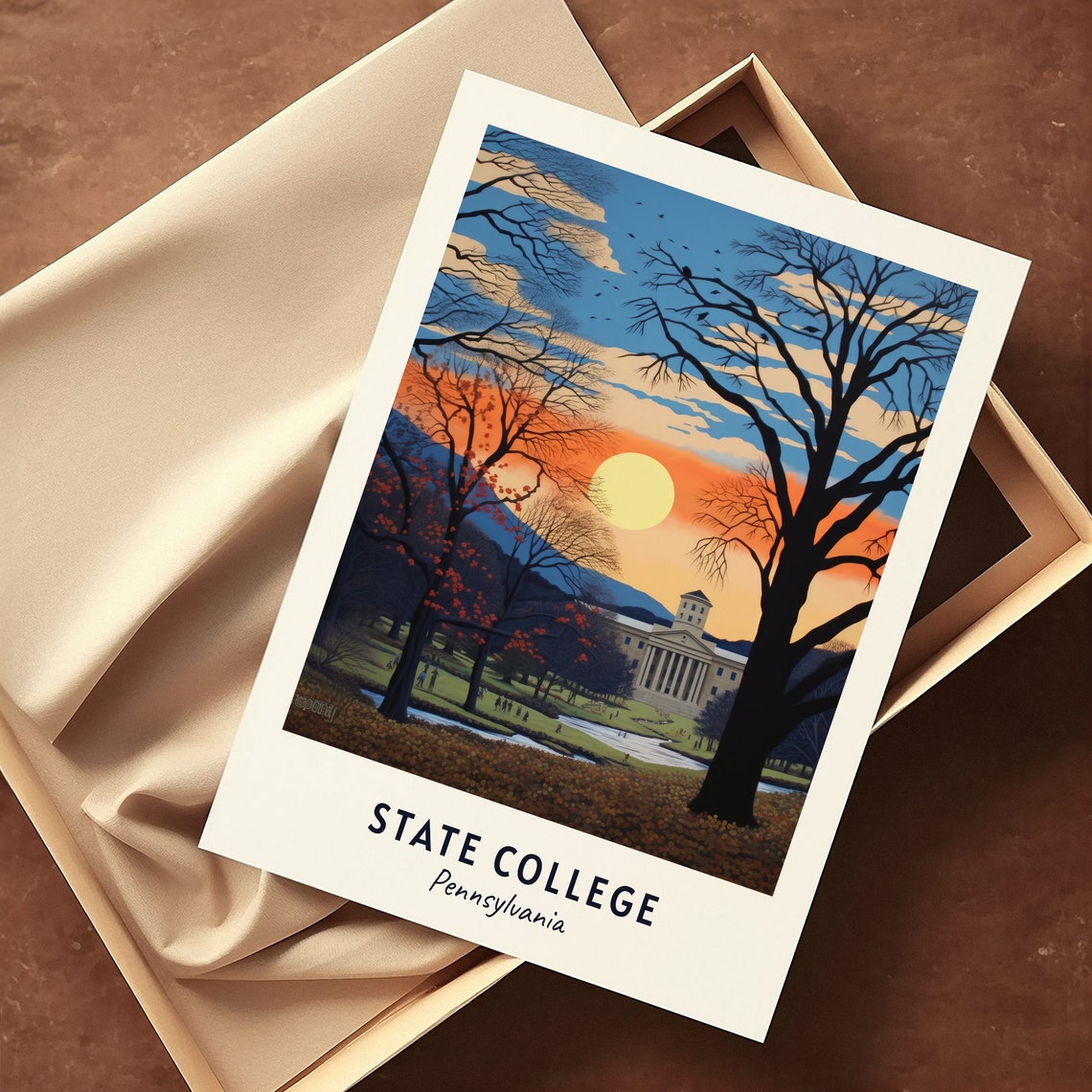 State College Pennsylvania Campus Sunset Autumn Trees Poster - Image 3