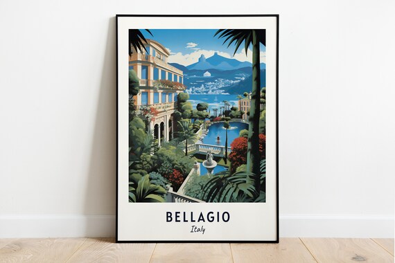 Bellagio Italy Lake Como Villa Terrace Palms Travel Poster Home Decor