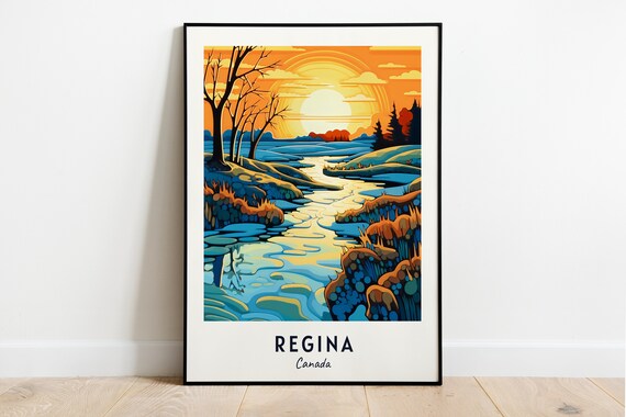 Regina Canada Golden Sunset Prairie Stream Saskatchewan Art Travel Poster
