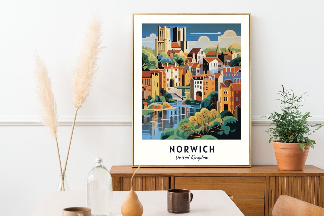 Norwich Travel Print Wall Art Norwich United Kingdom City Print Norwich Travel Gift Norwich City Poster Travel Gift - Image 2
