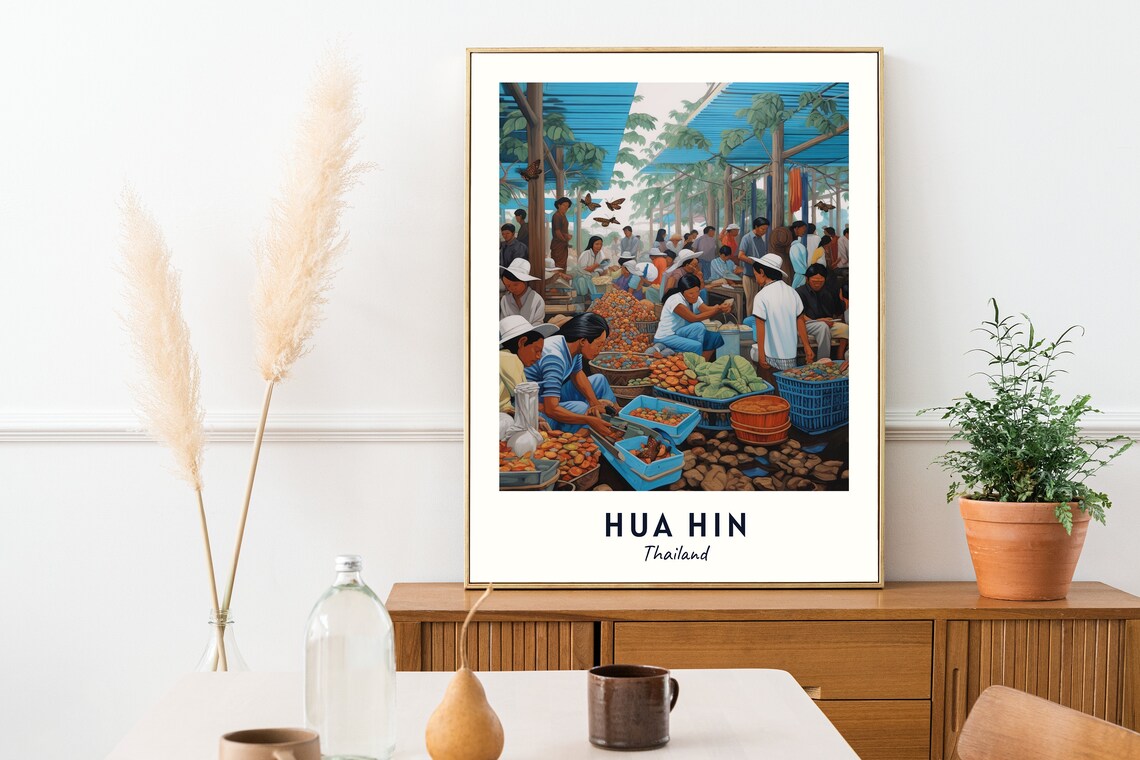 Hua Hin Thailand Bustling Market Scene Travel Poster Artwork - Image 2