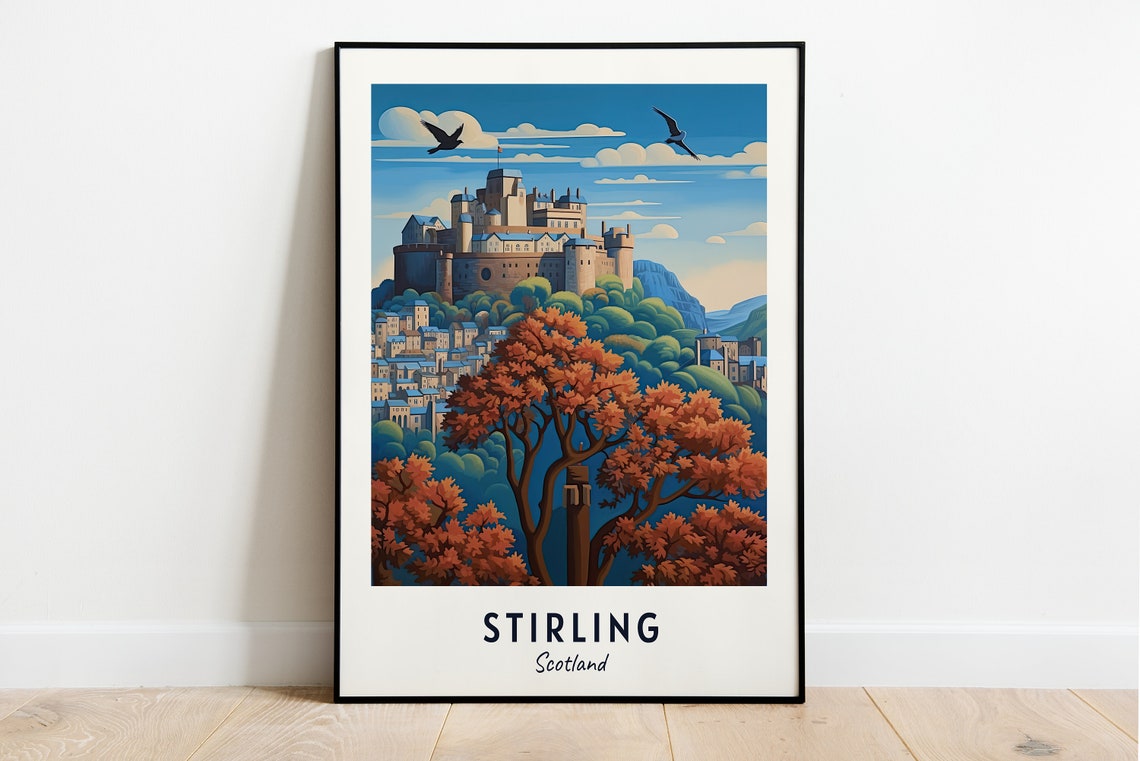Stirling Scotland Castle Autumn Foliage Evening Art Travel Poster